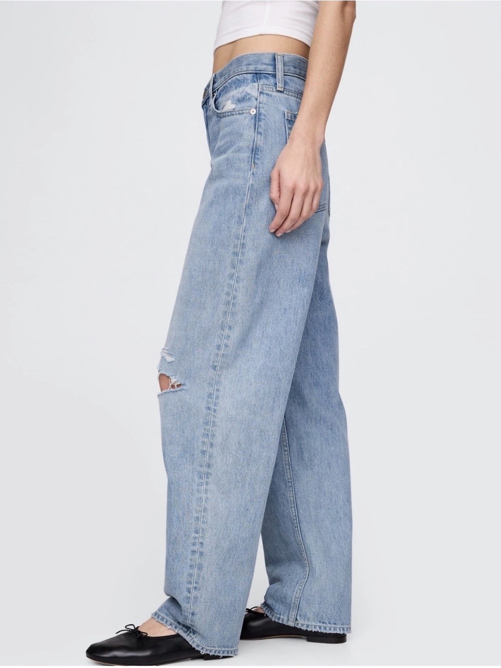 Gap High Rise Barrel Jeans 31 12s Womens Light Indigo Blue Destroy Inseam 28” - Picture 2 of 6